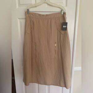 NWT DKNY Skirt: Sandalwood Color, Midi, 4 Pockets, Elastic Waist Zipper, L